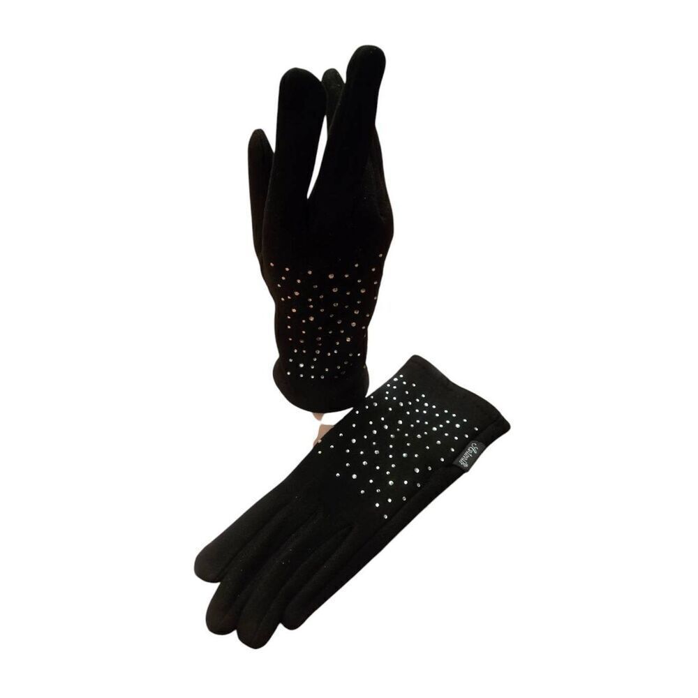 Antonio Women's Size Medium Black Faux Suede Rhinestone Embellished Gloves